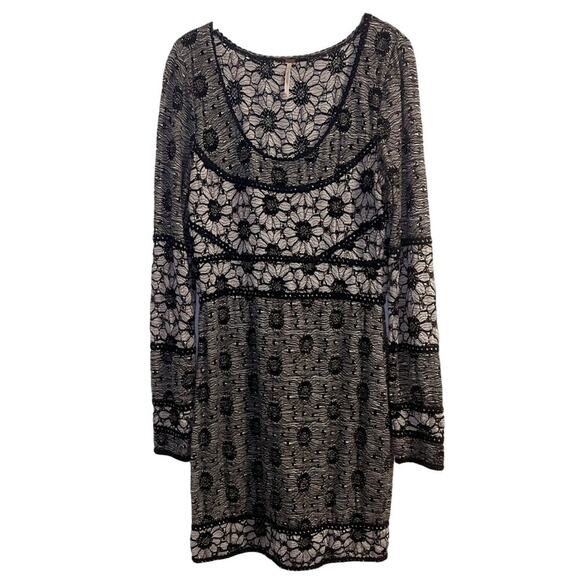 Free People Dress Size Medium Botanical Forest Knit Lace Long-Sleeve Bodycon - Picture 1 of 8